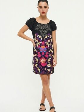 TIBI | Floral Print Black Puff Sleeve Dress 100% Silk Women’s Size X-Small